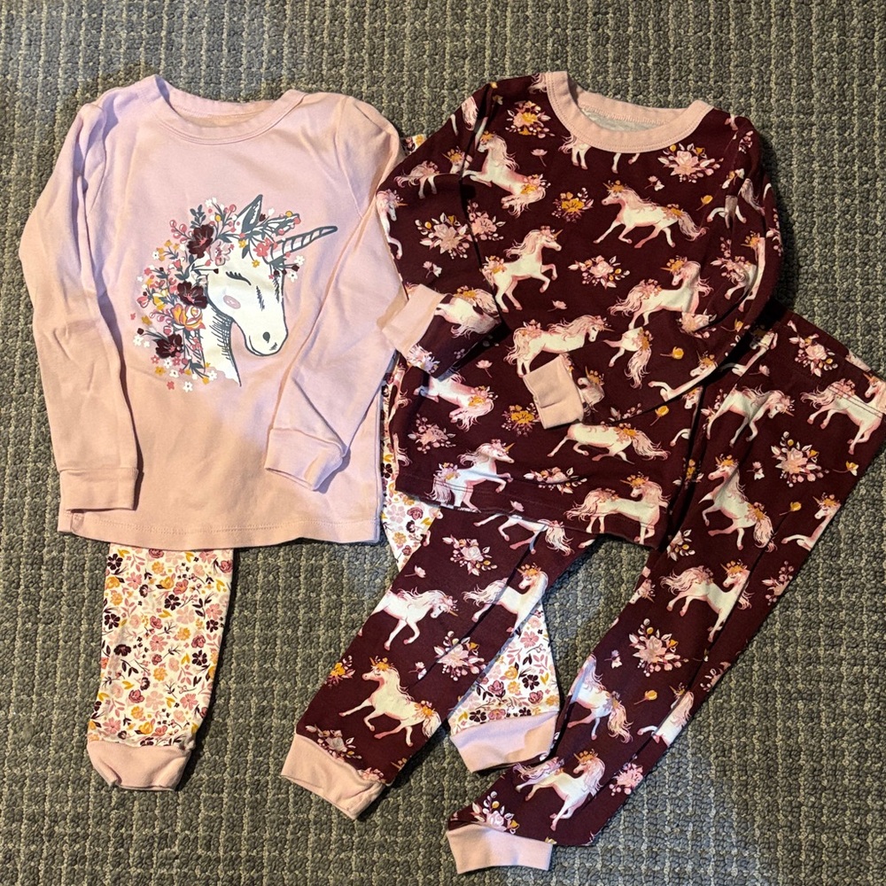 Unicorn Print Kids Pajamas Set - Pink and Purple